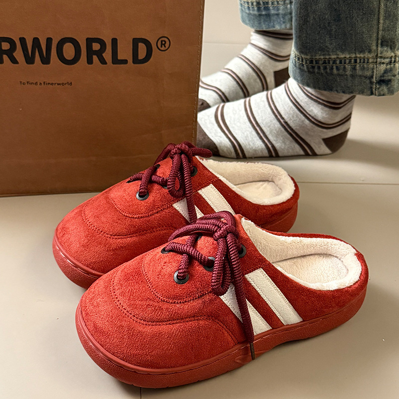 Lovely Bowtie Solid color Winter Women Home Slippers For Indoor Bedroom House Soft Bottom Warm comfortable Fluffy shoes