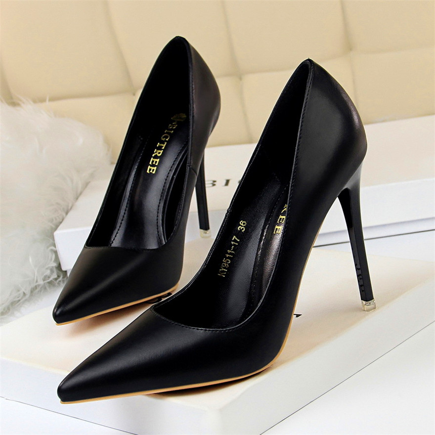 Soft Leather Concise High Heels 7.5/10.5cm Shoes Fashion Women Pumps Pointed Toe Slip On Candy Colors Office Woman Wedding Shoes