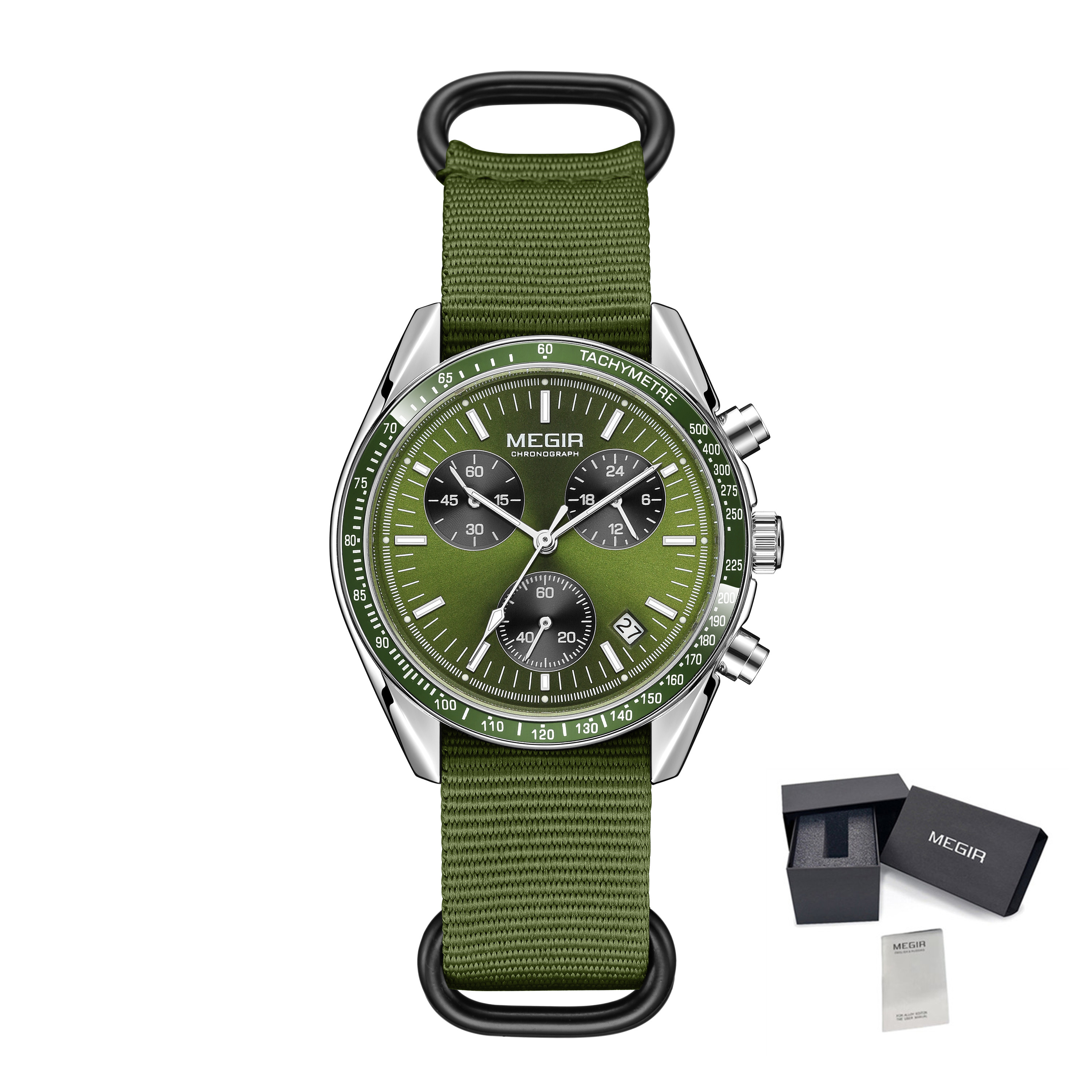 MEGIR Men's Watch Fashion Canvas Sports Wristwatch Waterproof Quartz Military Chronograph Date 24-hour Display Reloj Hombre 2247