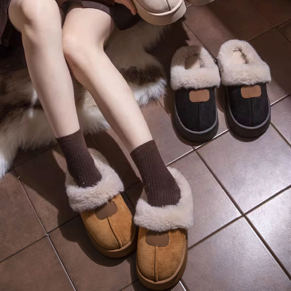 Basatu Fashion Fluffy Platform Slippers for Women Winter Plush Warm Cotton Shoes Comfort Non Slip Unisex Home Slippers