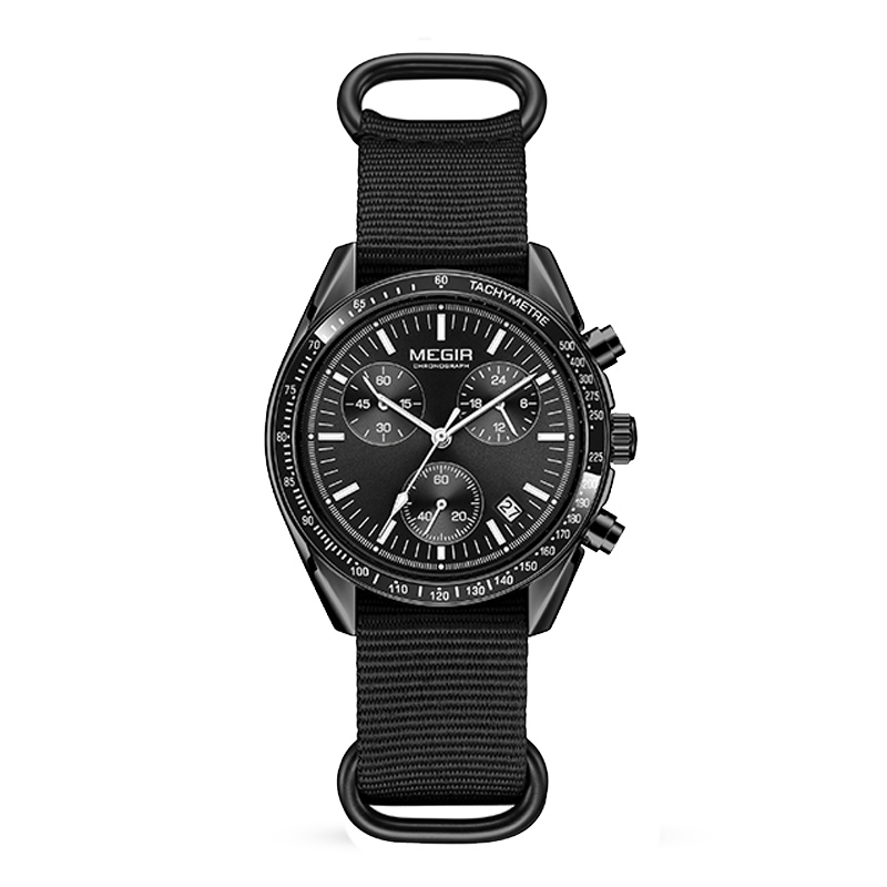 MEGIR Quartz Chronograph Watches Men Waterproof Sport Wristwatch Men's with Fashion Nylon Strap Luminous Pointers Date Male Gift