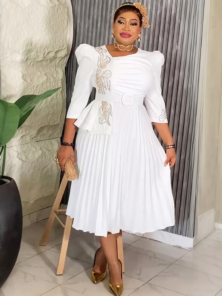 African Party Evening Dresses For Women Dashiki Pleated Maxi Robe Elegant Office Ladies Overalls 2025 Turkey Africa Clothing