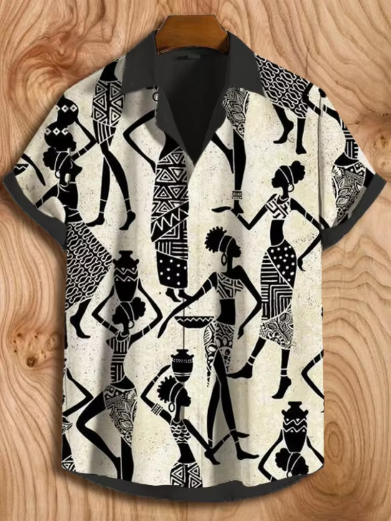 Vintage African Style Men's Shirts Ethnic Tribal Short Sleeve Shirts Tops Fashion Casual Vacation Button Down Blouse 2025 New
