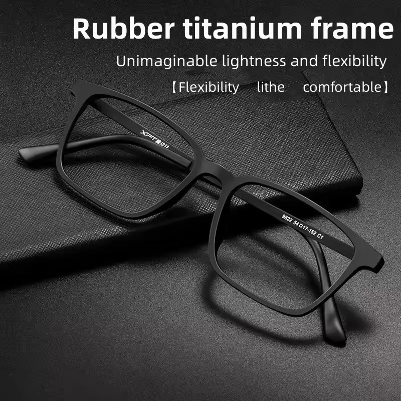 Fashion Eyewear Retro Square Titanium TR90 Large Size Eyeglasses Frame Men Women Anti Blue Light Anti Radiation Glasses 9822