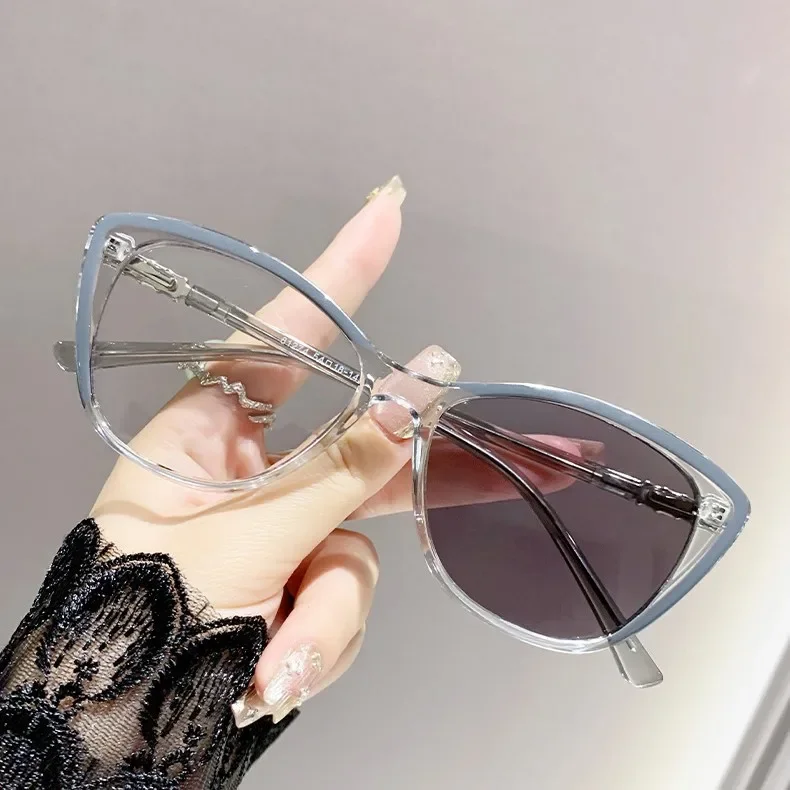 Blue Light Blocking Short-sight Glasses Unisex Women Men's Cat Eye Frame Photochromic Minus Diopter Prescription Myopia Eyewear