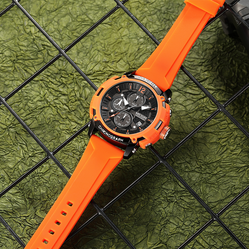 MEGIR Brand Special Offer Chronograph Quartz Watch Silicone Strap Waterproof Luminous Hands Date Men Wristswatches Relogio