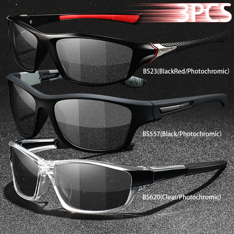 3PCS Photochromic Polarized Sports Vintage Sunglasses Men Women Cycling Driving Mountaineering Chameleon Sun Glasses UV400Eyewer
