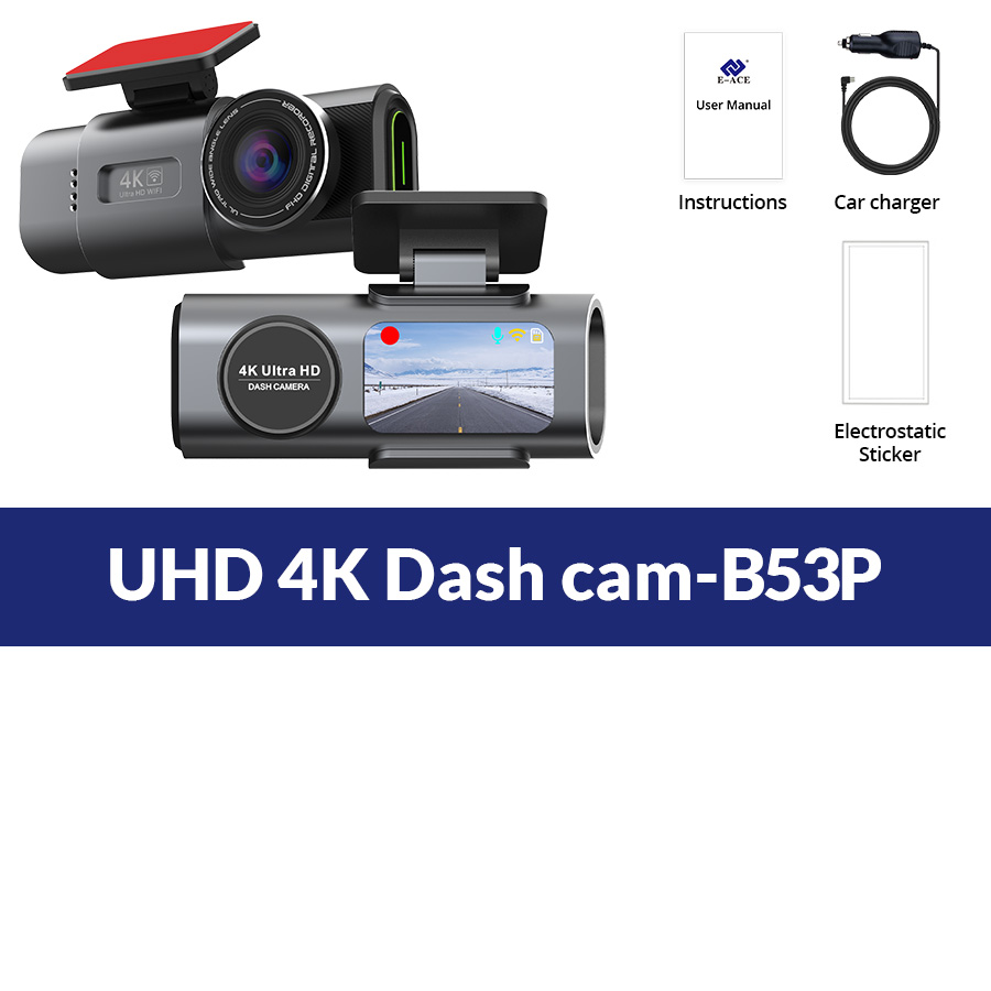 Dash Cam 4K UHD Recording Car Camera DVR Night Vision Video Recorder Built-In Wi-Fi Support GPS 24H Parking