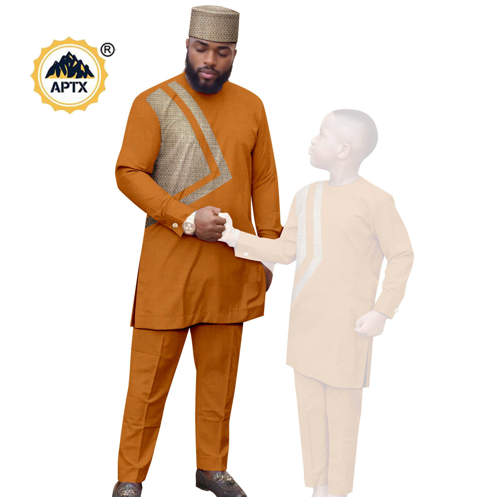 African Clothes for Family Dashiki Men Outfits Hat Top Shirt and Pant Sets Bazin Riche Father and Son Children Outwear 24F024