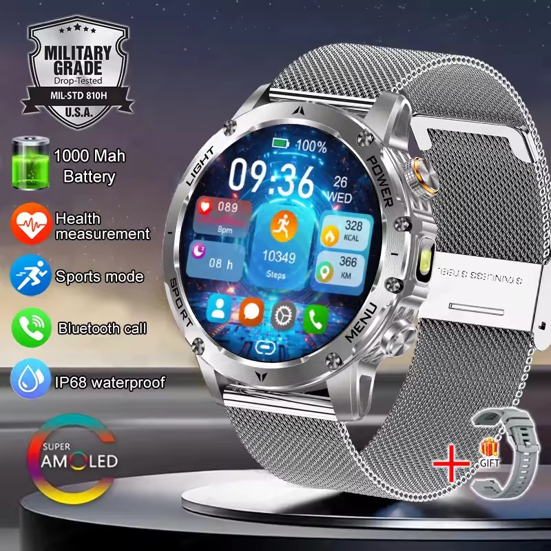 T-Rex 3 Military Grade 1000mAh Battery Smart Watch IP68 Waterproof GPS Bluetooth call AMOLED HD Men Sports 2025 New Smartwatch
