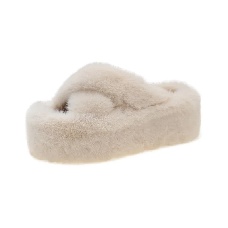 Woman Furry Ladies Faux Fur Luxury Fluffy Plush Slipper House Soft Fuzzy Girl Platform Indoor Flat Casual Sabot Round Toe Winter