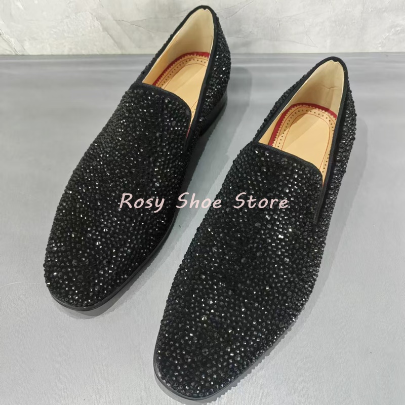 Men's Multicolor Luxury Handmade Diamond Loafers Pointed Toe Leather Rhinestones Slip On Fashion Flat Shoe Versatile Party Shoes
