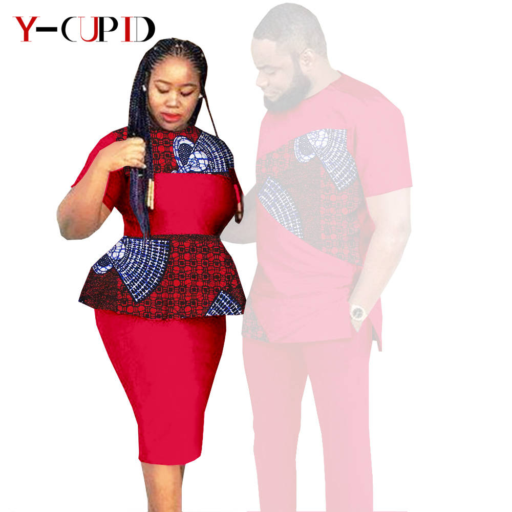 African Clothes for Couples Dashiki Women Patchwork Print Dresses Matching Men Outfit Top and Pants Sets Love Party Wear S20C010