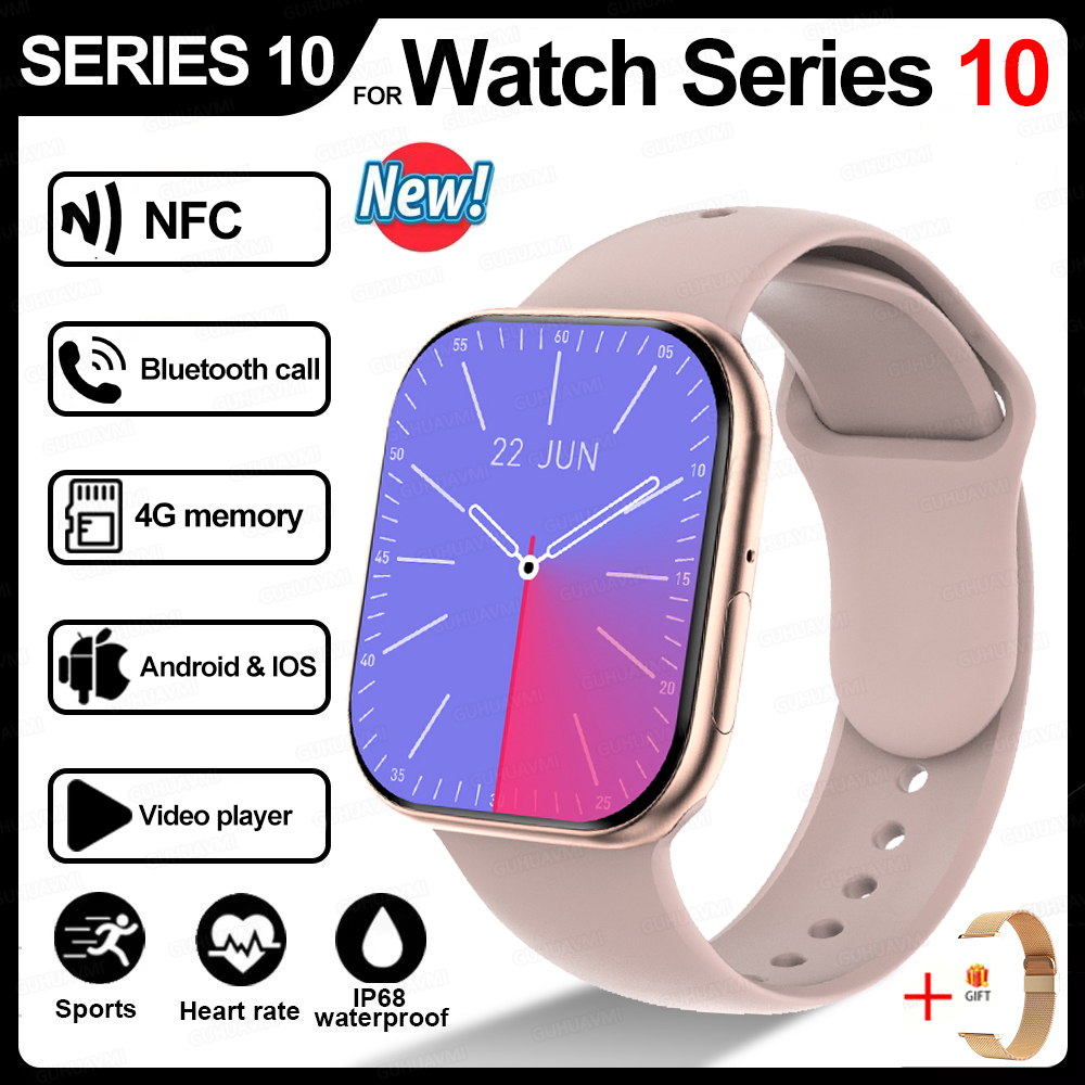 2025 New Men Smartwatch Series 10 Watch HD" AMOLED 32GB ROM Bluetooth Call Music Video GPS NFC Compass IP68 Waterproof For IOS