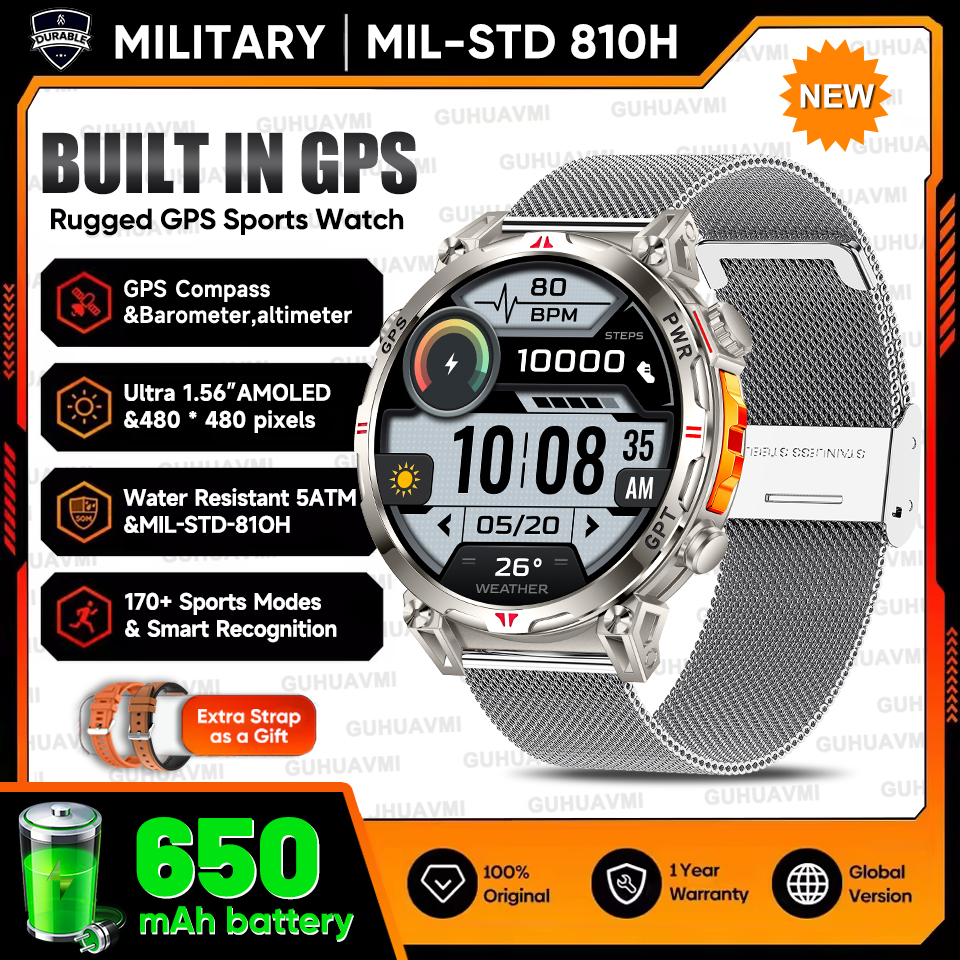2025 New Military T-Rex3 GPS Smart Watch 5ATM Waterproof 650mAh Battery Heart Rate Compass AI GPT Sports tracker Smartwatch Men