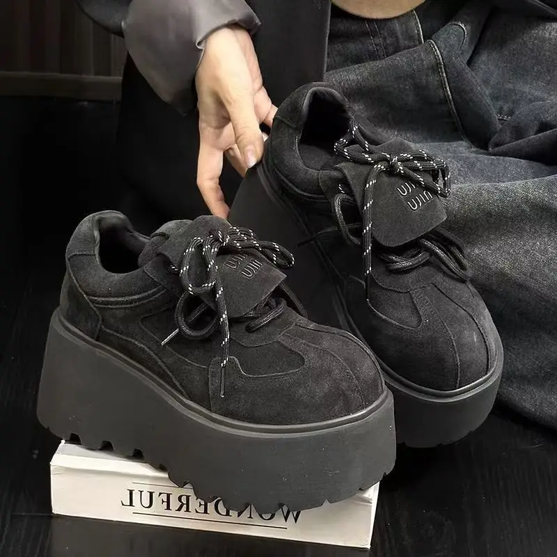 New Arrival Retro Matte Leather Women's Flats Thick Bottom Platform Casual Bread Shoes Autumn Winter Trendy Turn-down Collar