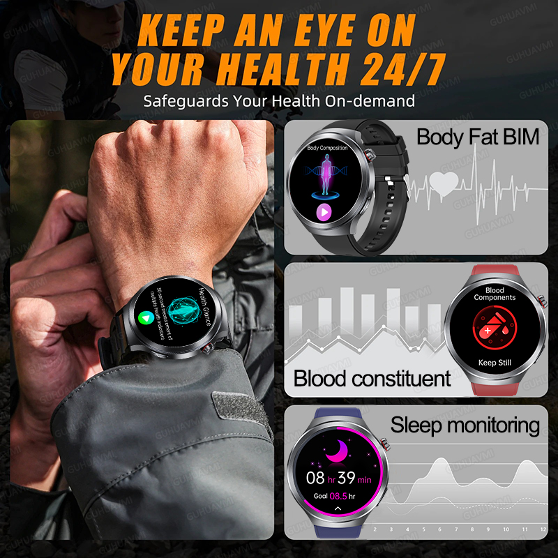 2025 New Health detection ECG+PPG Uric Acid Blood Oxygen Body Analysis Smart Watch Clock Bluetooth BT Call Smart Watch Men
