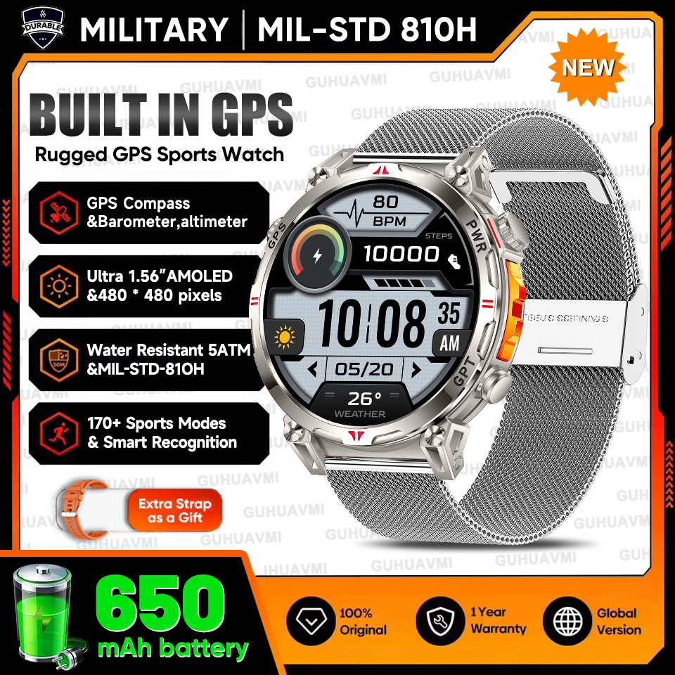 2025 New Military T-Rex3 GPS Smart Watch 5ATM Waterproof 650mAh Battery Heart Rate Compass AI GPT Sports tracker Smartwatch Men