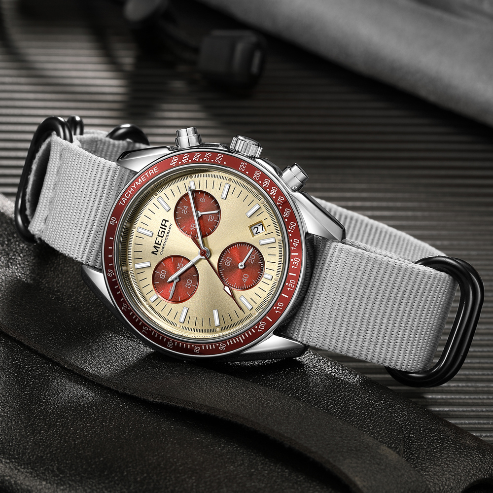MEGIR New Luxury Men's Watches Canvas Weaving Strap Sport Automatic Chronograph Quartz Waterproof Wristwatch for Male 2247