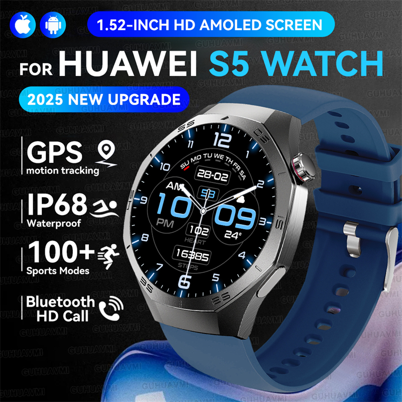 2025 New GUHUAVMI GT5 Pro Smart Watch Men HD AMOLED Screen GPS Motion trajectory HeartRate Bluetooth Call 1.52" SmartWatch IP68