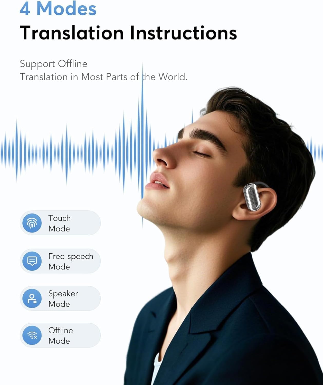 UYUXIO Real Time Translator Headphones AI Language Translation Earbuds 144 Languages & Accents 3 in 1 OWS Ear Buds for Business