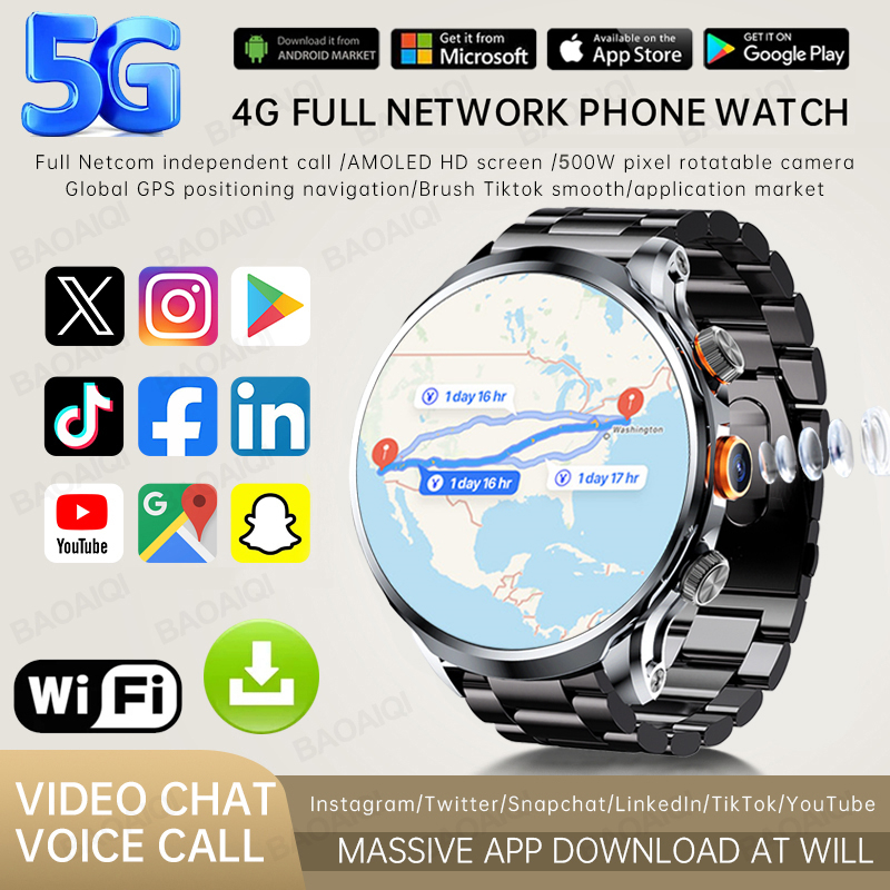 5G/4G Full Netcom Android Smart Watch With SIM Card Camera Video Call AMOLED GPS WIFI Google Play Maps Smartwatch For Men Women