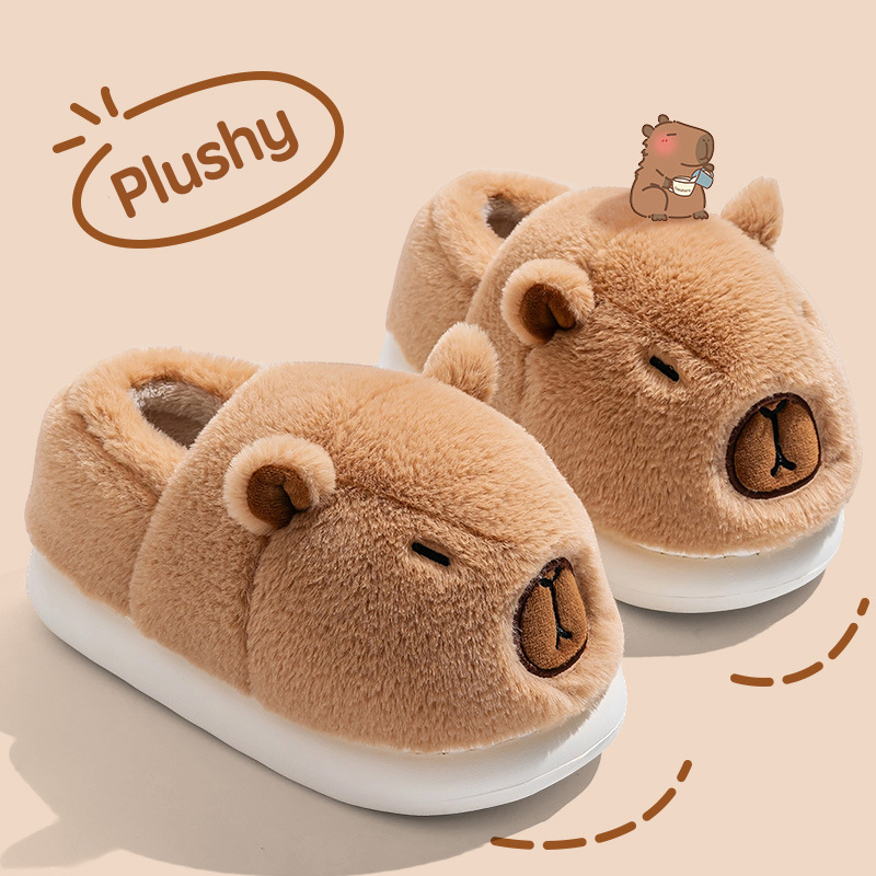 Plush Capybara Slippers Closed Toe Slippers Cute Thermal Home Slippers Comfortable Fluffy Couple Slippers Non-Slip for Men Women