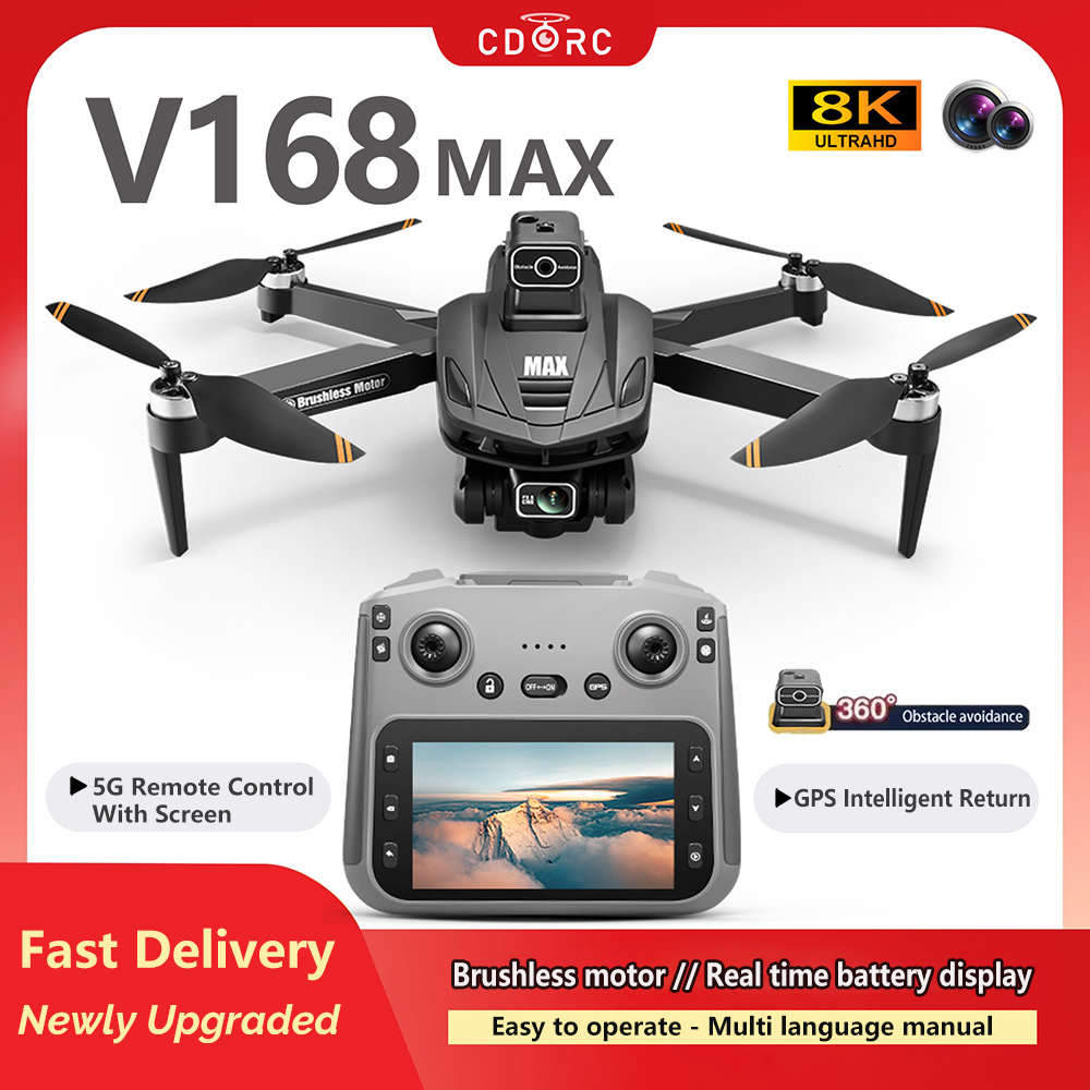 2025 New V168 Max Drone 8K Professional 5G GPS HD Dual Camera Photography 5KM Brushless Foldable Large Screen RC Quadcopter Toys