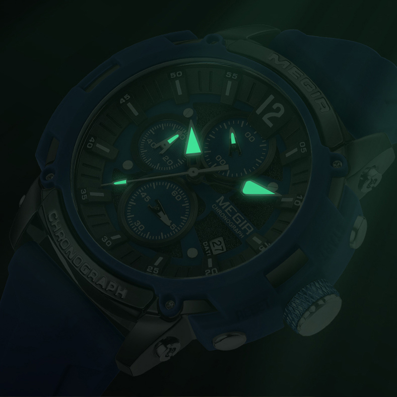 Megir Men's Chronograph Analog Quartz Watch for Men with Date Luminous Hands Orange Silicone Strap Waterproof Wristswatch Male
