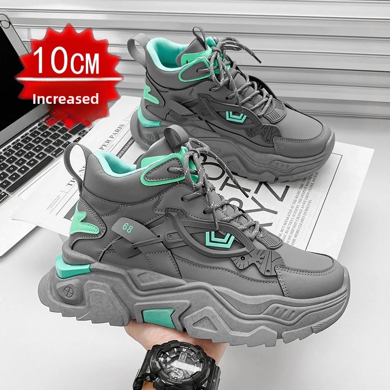 Men's High Top Dad Shoes with Thick Sole And Hidden Height 12cm Increase 10 Casual Sports Shoes for Adults Summer Synthetic