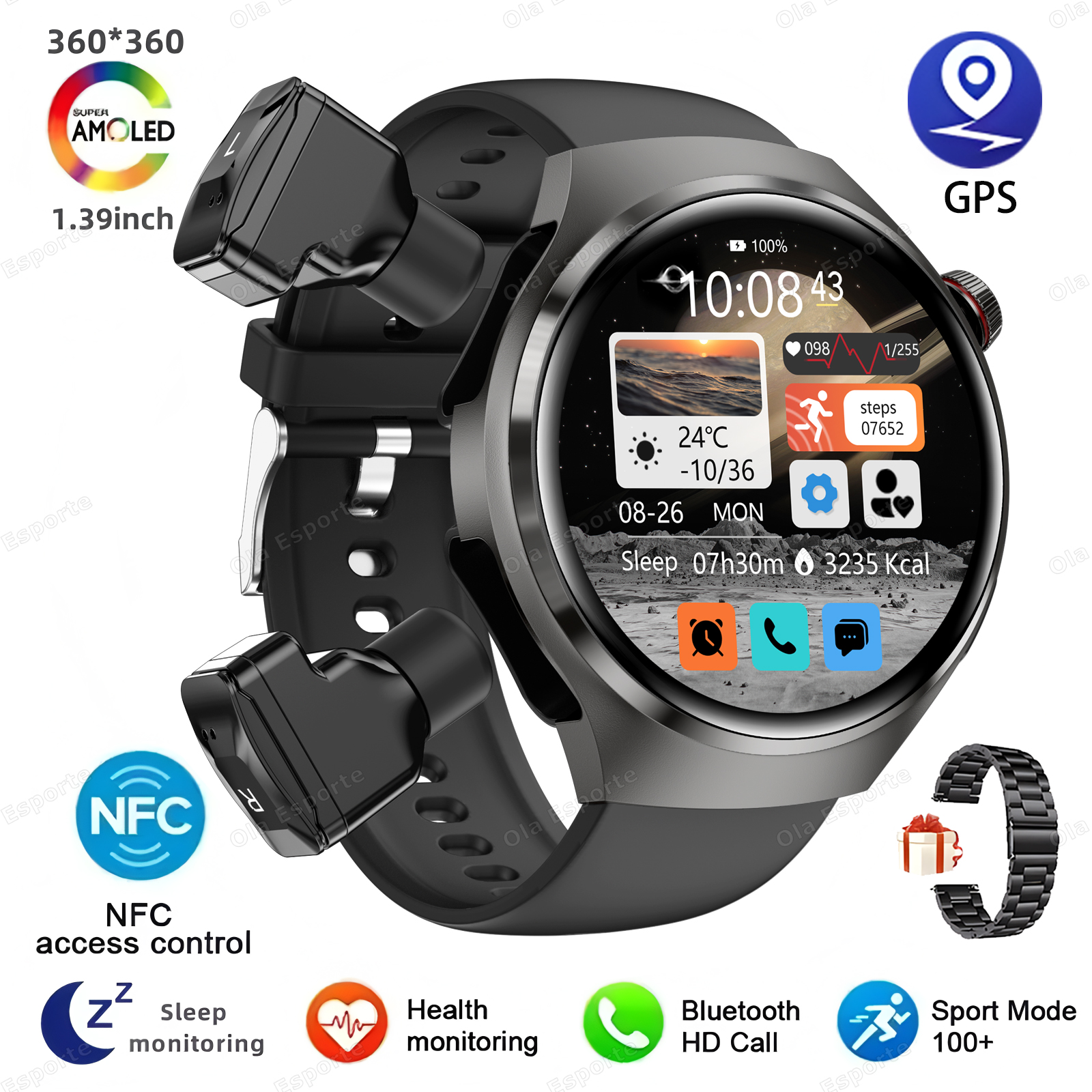 2 In 1 Smartwatch With Headphones TWS Earphone NFC GPS Tracker BT Calls IP68 Waterproof Sports Fitness Smart Watch Men 2025 New