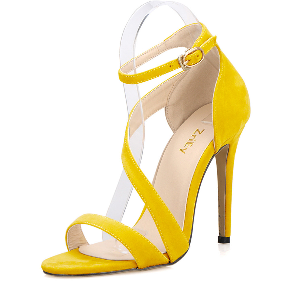 2025 New Women Sandals Sexy Open Toe Ankle Straps High Heels Stilettos Suede Wedding Shoes 11CM Thin  Sandalias 102-8VE