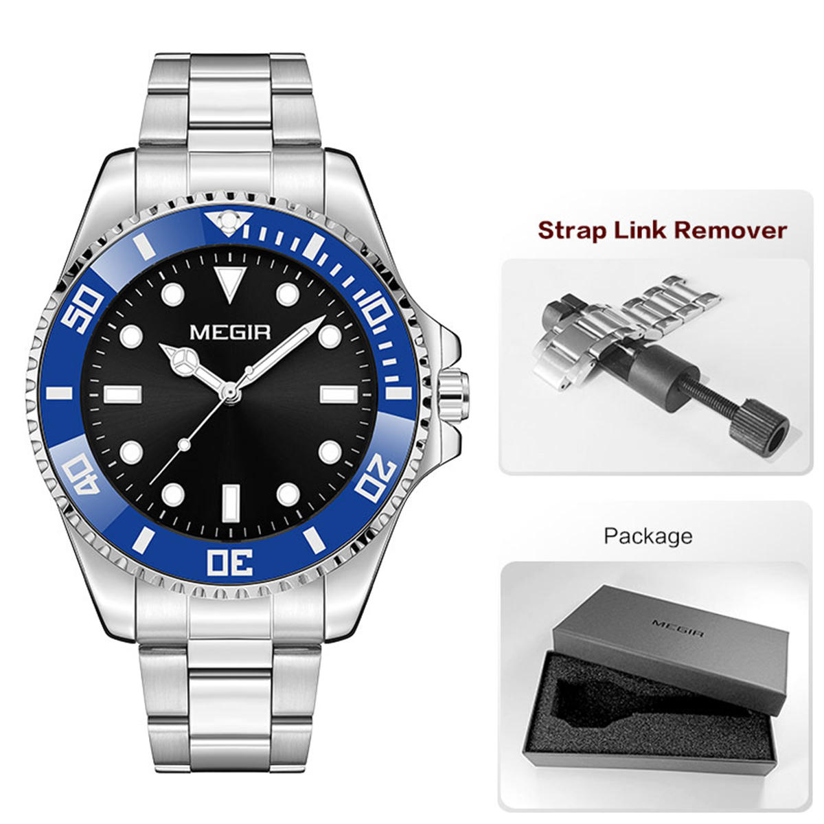 MEGIR Business Watch for Men with Quartz Movement Date Calendar Minimalist Stainless Steel Strap Wristwatch with Luminous Hands