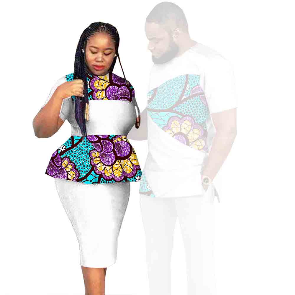 African Clothes for Couples Dashiki Women Patchwork Print Dresses Matching Men Outfit Top and Pants Sets Love Party Wear S20C010