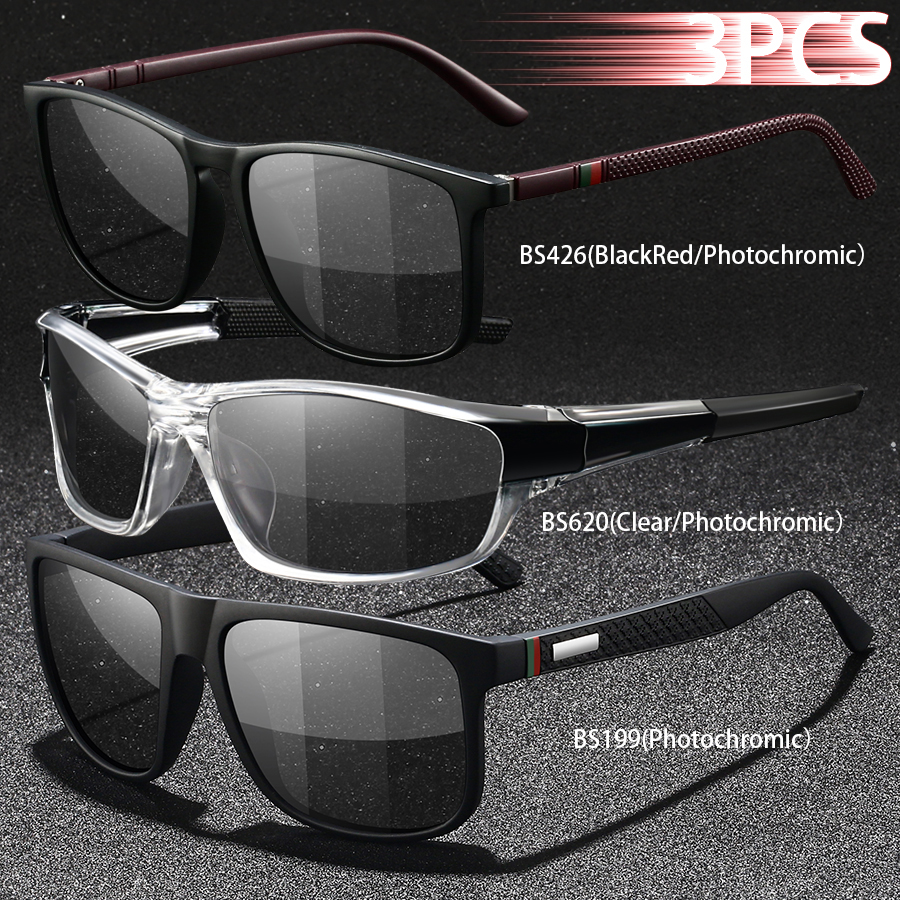 3PCS Photochromic Polarized Sports Vintage Sunglasses Men Women Cycling Driving Mountaineering Chameleon Sun Glasses UV400Eyewer
