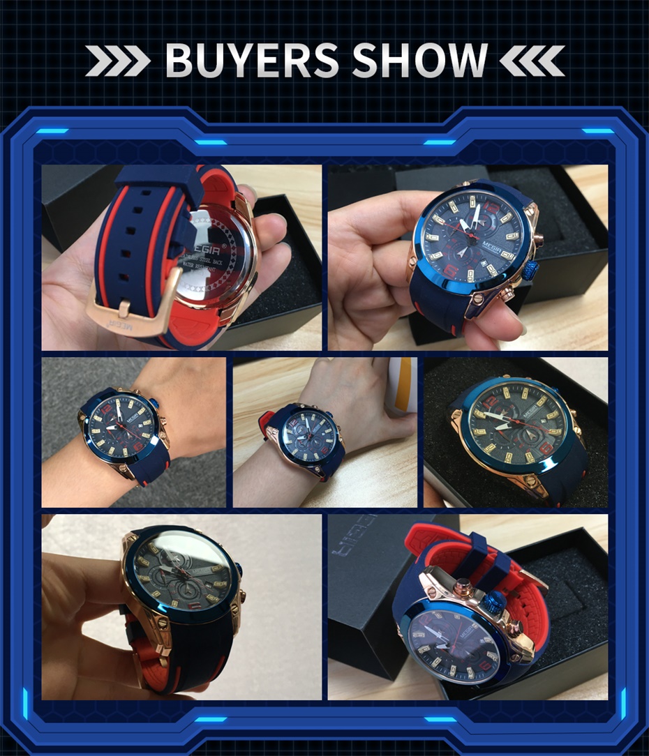MEGIR Men's Sport Watch Silicone Strap Chronograph Quartz Military Waterproof Wristwatches Relogio Masculino Man Clock 2063