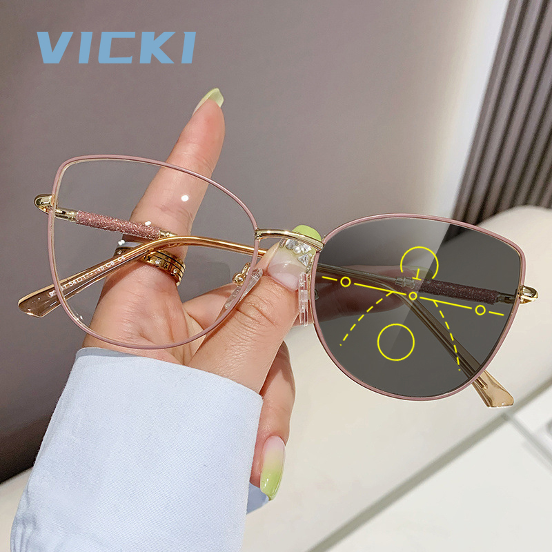 VICKI Lady Cat-Eyed Glasses Fashionable Anti-blue Light Sunglasses Customizable Prescription Photochromic Multifocal H7140