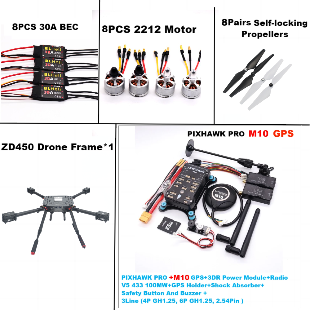 F450 PIXHAWK PRO M10 Dual motor Flight FiberFrame Kit Ardupilot 100MW Radio Telemetry Quadcopter BLHELI 30A ESC 2212 Motor