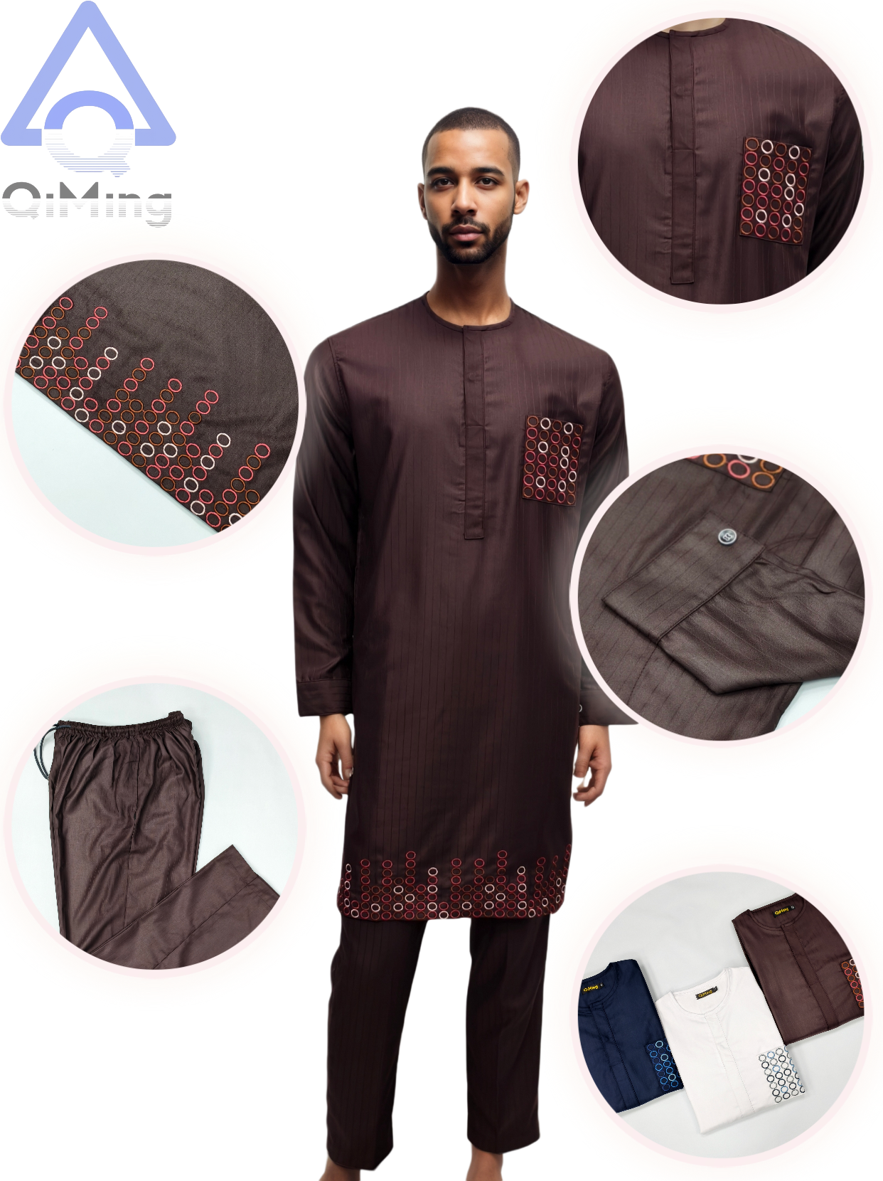 African Boubou Arab Islamic Kandura Muslim Dress Suits Containing 40% Cotton Prayer Eid Dubai Moroccan Men's Abaya Luxury Outfit