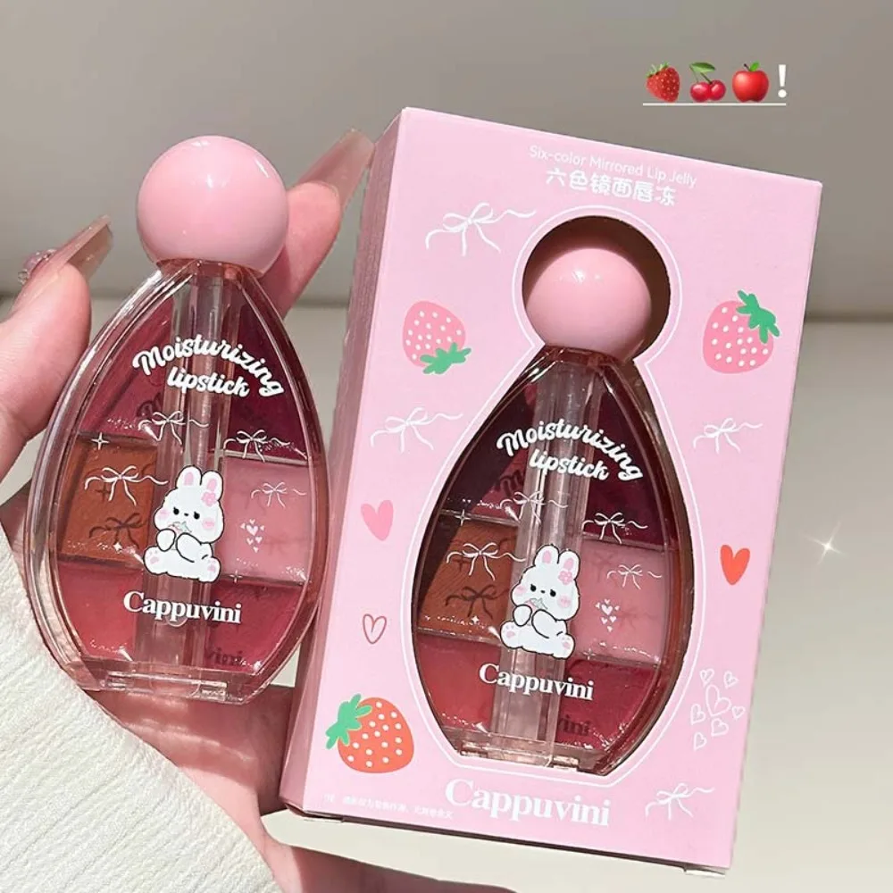 Cappuvini six-color mirror lip jelly water glossy glass mirror lip glaze lip mud beauty lipstick makeup