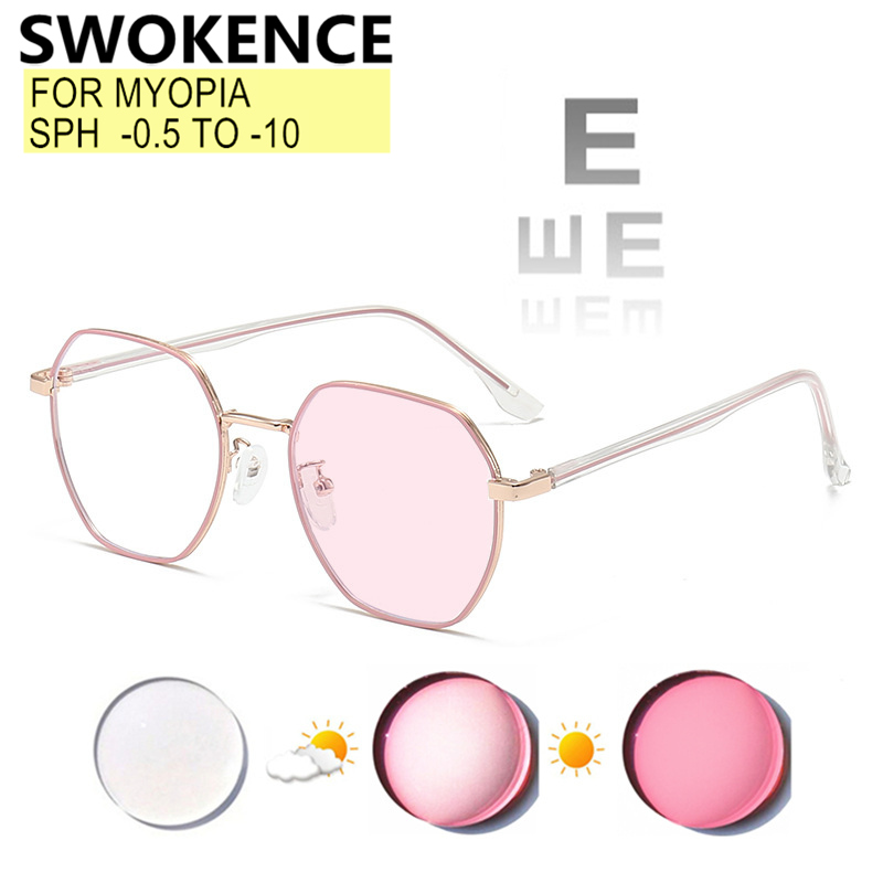 Prescription Custom Myopia Glasses Sphere -0.5 To -10 Men Women Upscale Alloy Polygonal Frame Nearsighted Spectacles F060