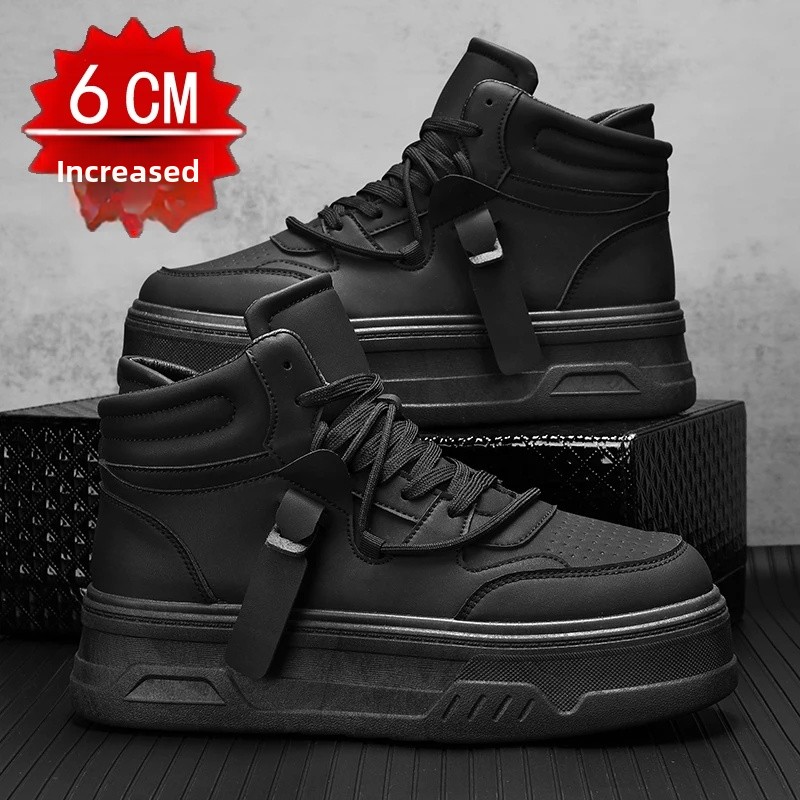 New Autumn/Winter Men's Casual Sneakers 12cm Increased Height 10cm Thick Sole White Shoes High Top Rubber Base Male Footwear