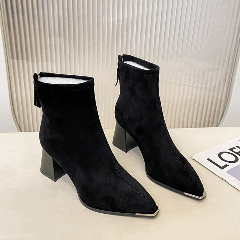 Winter Women Thick Heel Ankle Boots Fashion Pointed Toe Mordern Short Booties Street Style Party Stripper Female Shoes