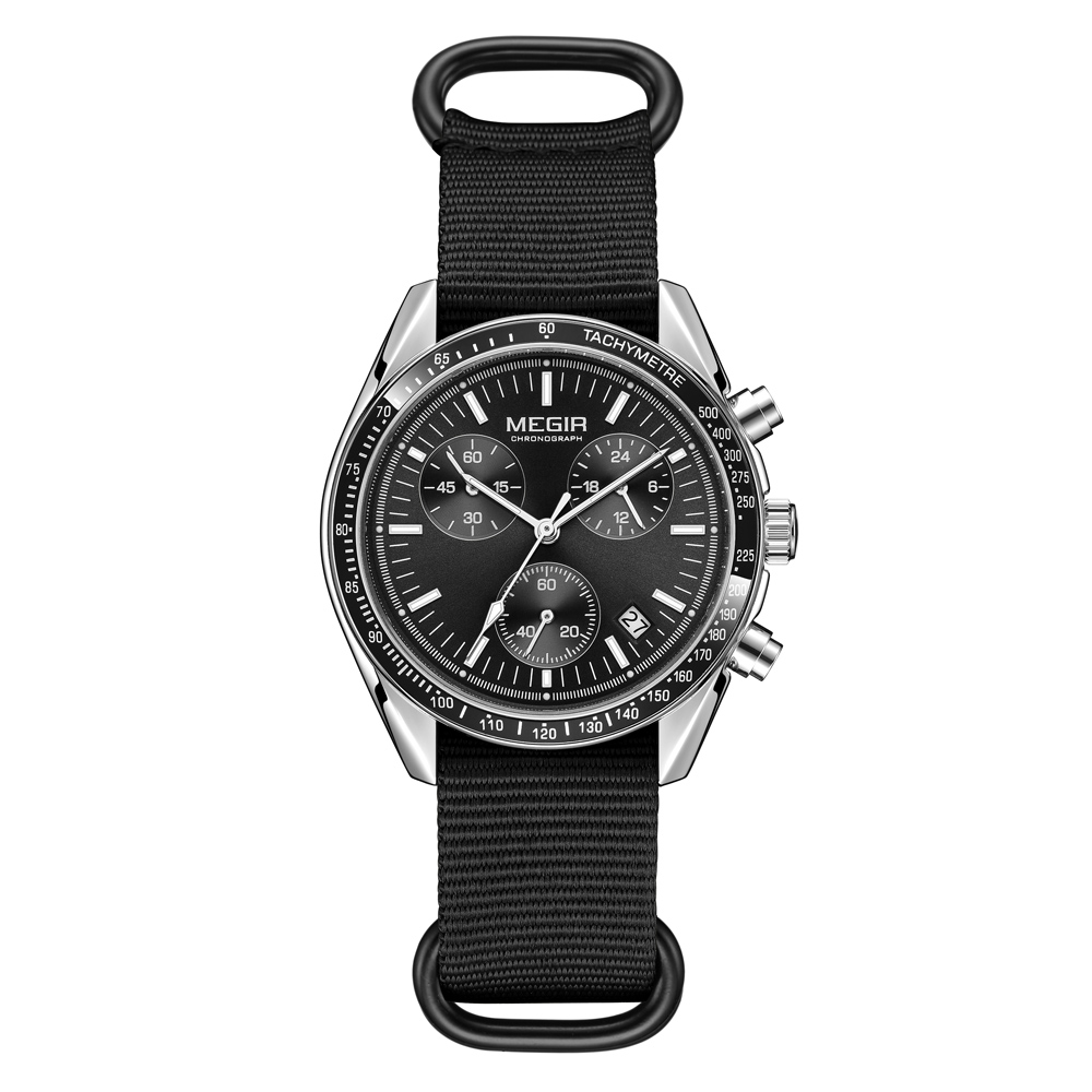 MEGIR Quartz Chronograph Watches Men Waterproof Sport Wristwatch Men's with Fashion Nylon Strap Luminous Pointers Date Male Gift