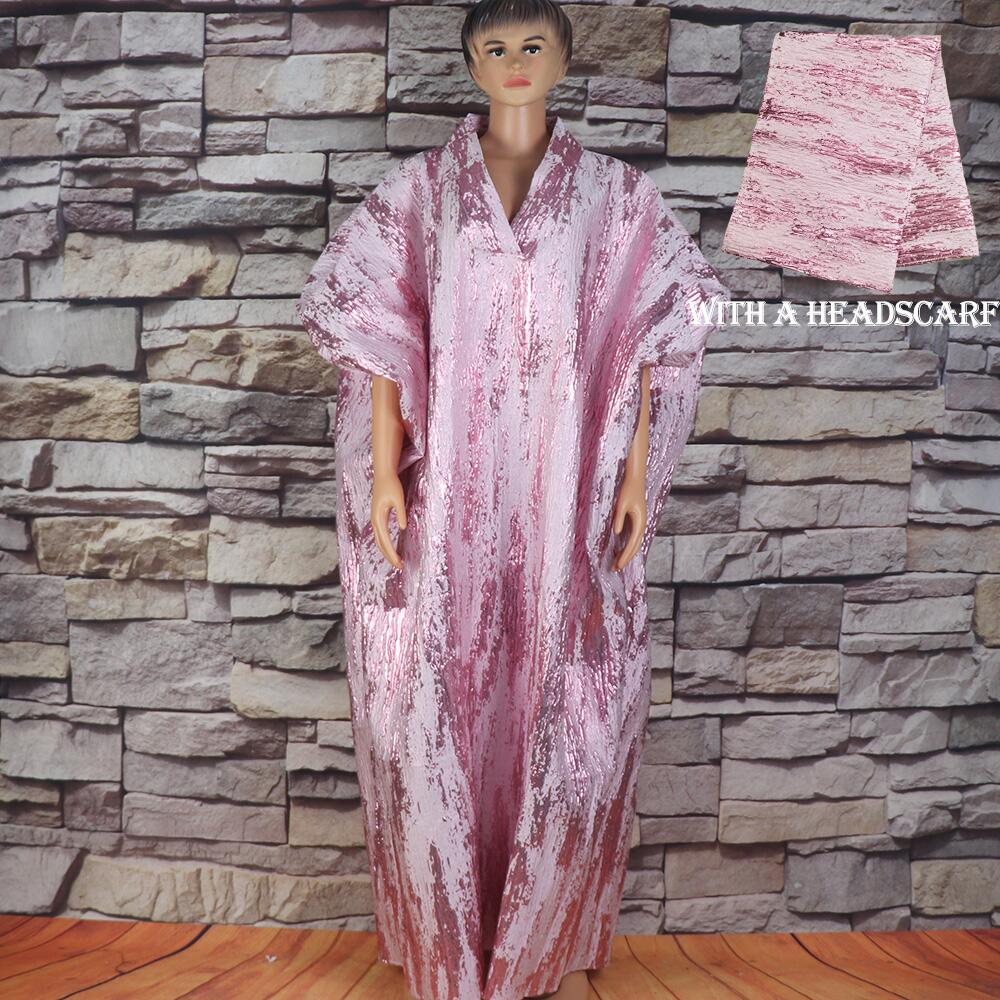 Fashion african dresses for woman BOUBOU custom bronzed jacquard fabric V-neck bat sleeve Dresses for chubby women