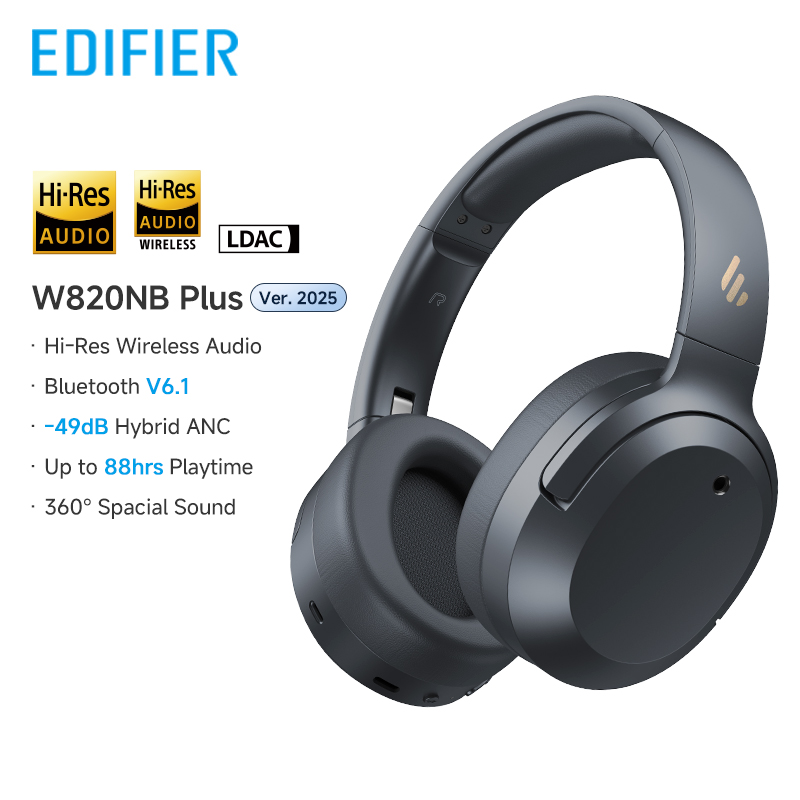 Edifier W820NB Plus(2025 Ver.) ANC Wireless Headphone Bluetooth 6.1 Over-ear Headset -49dB Noise Canelling Earphone Hi-Res Audio