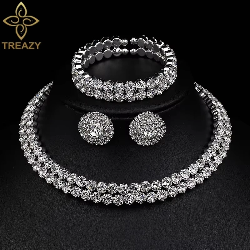Luxury African Crystal Bridal Jewelry Set - Rhinestone Choker, Necklace, Earrings & Bracelet for Wedding