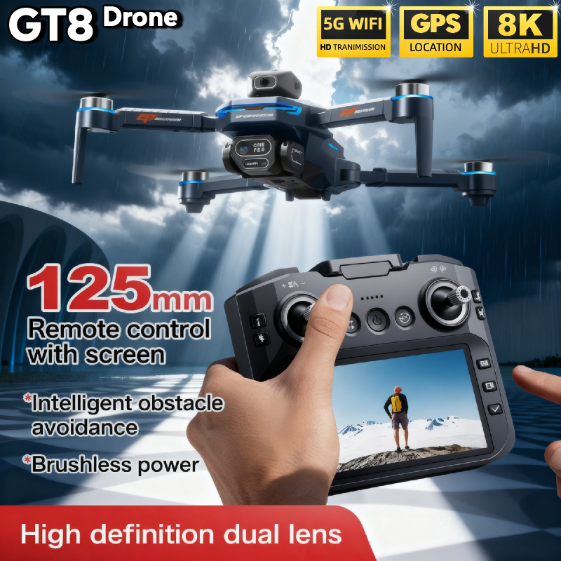HOT For Xiaomi GT8 Drone 4K Professional Dual Camera FPV GPS Brushless Motor Optical Flow Hovering Folding Quadcopter 8K RC Dron