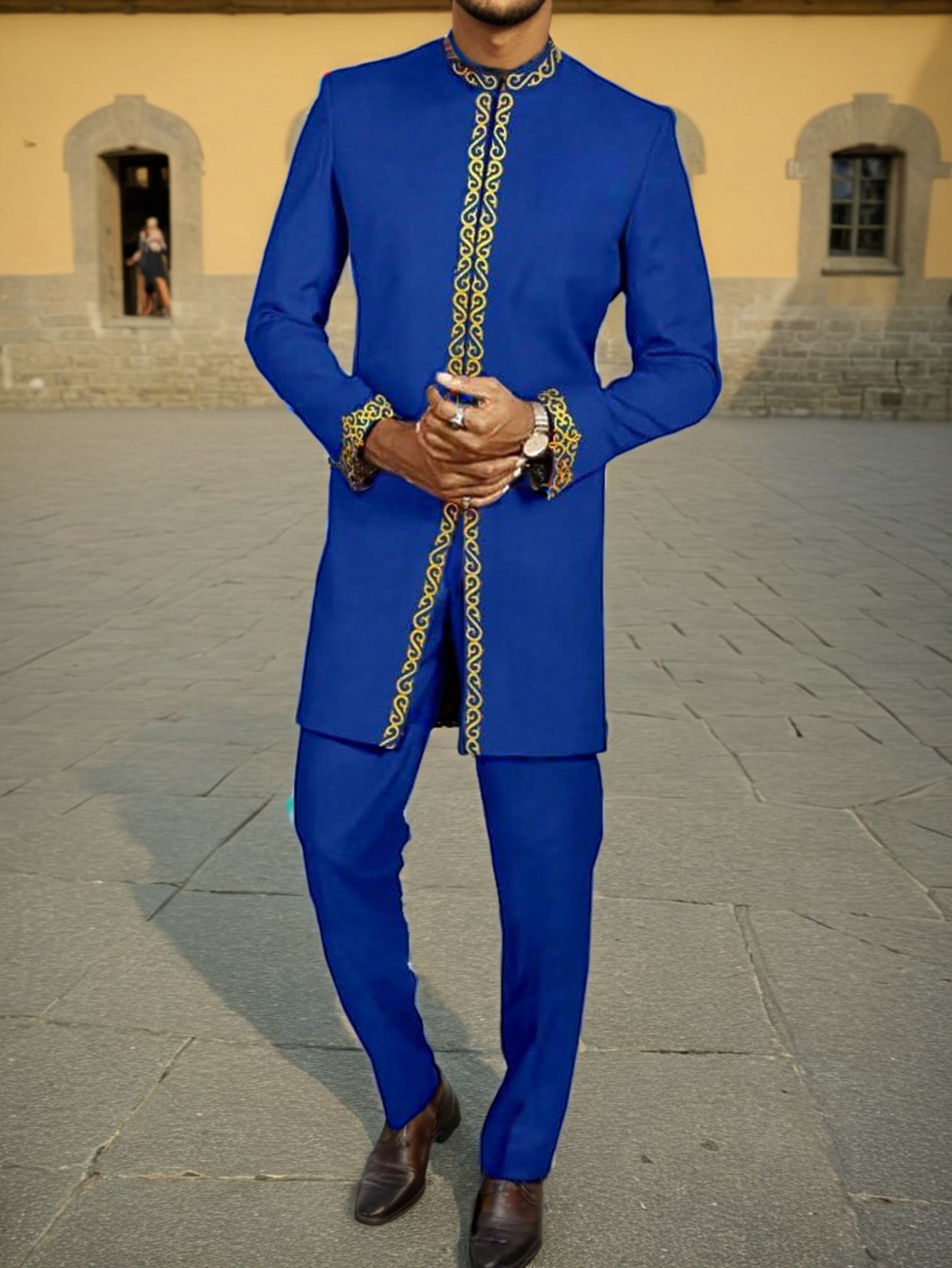 2 Piece Dashiki African Clothes Men Autumn Fashion African Men Long Sleeve Polyester Top Long Pant Matching Sets Africa Clothing