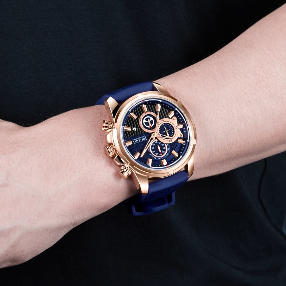 MEGIR Men Watch Silicone Strap Quartz Chronograph Wristwatch Fashion Men's Sport Watches Waterproof Calendar Reloj Hombre 2101